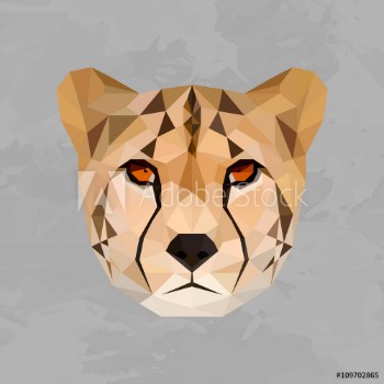 Bild på Cheetah colored head geometric lines isolated on grey background vintage design element